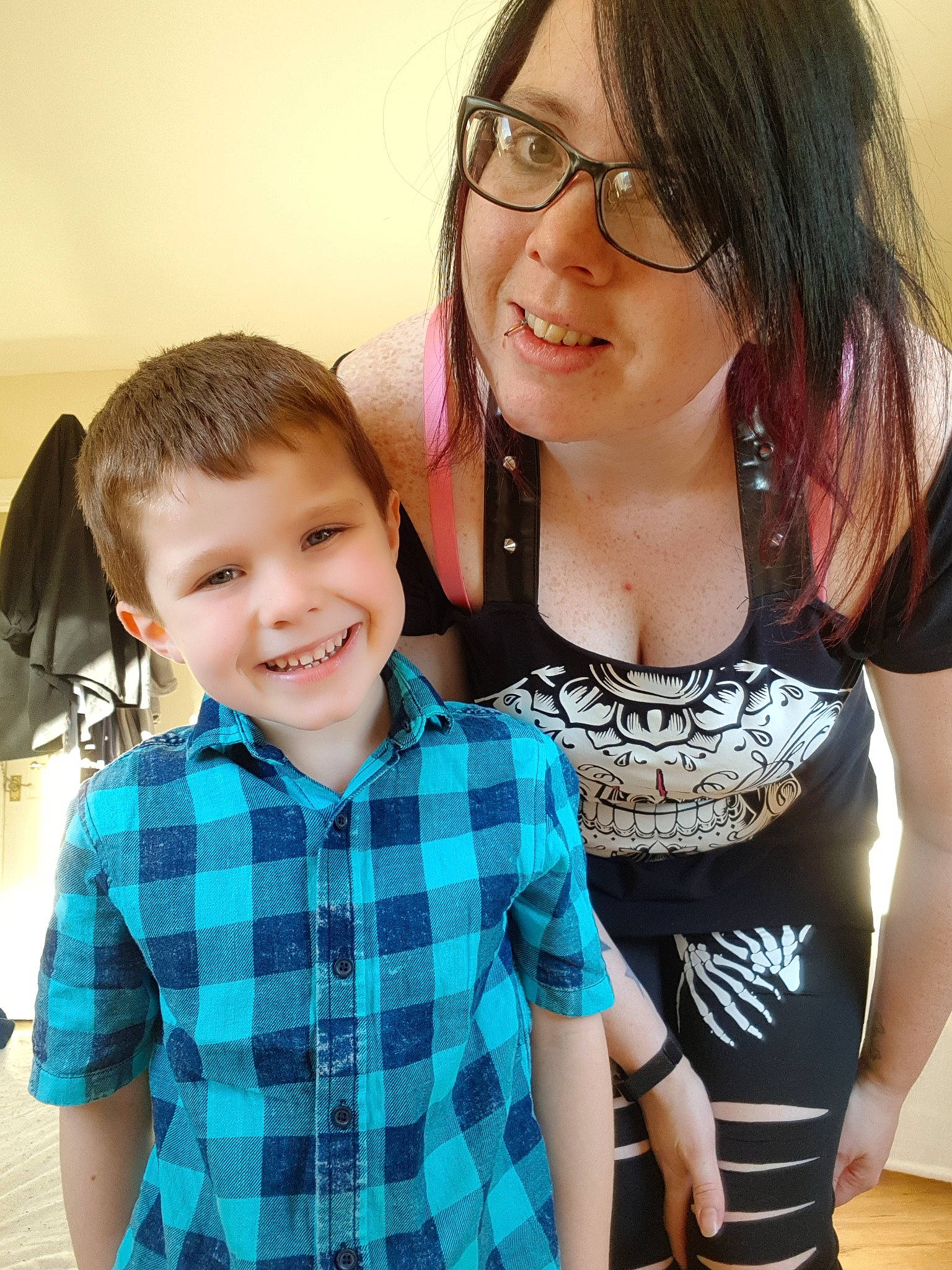 Tyler Thomas joined the competition — help win amazing prizes! arm, cheek, child, design, eyewear, face, glasses, happy, head, joy, mother, outerwear, pattern, people, person, plaid, shoulder, skin, smile, t_shirt