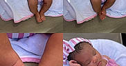Nevaeh is registered to the contest to win money with this photo: baby, infant, sleeping, pacifier, blanket, pink_bow, headband, striped_outfit, feet, closeup, skin, peaceful, resting, toddler, child, outdoor, cushion, fabric, cute, portrait