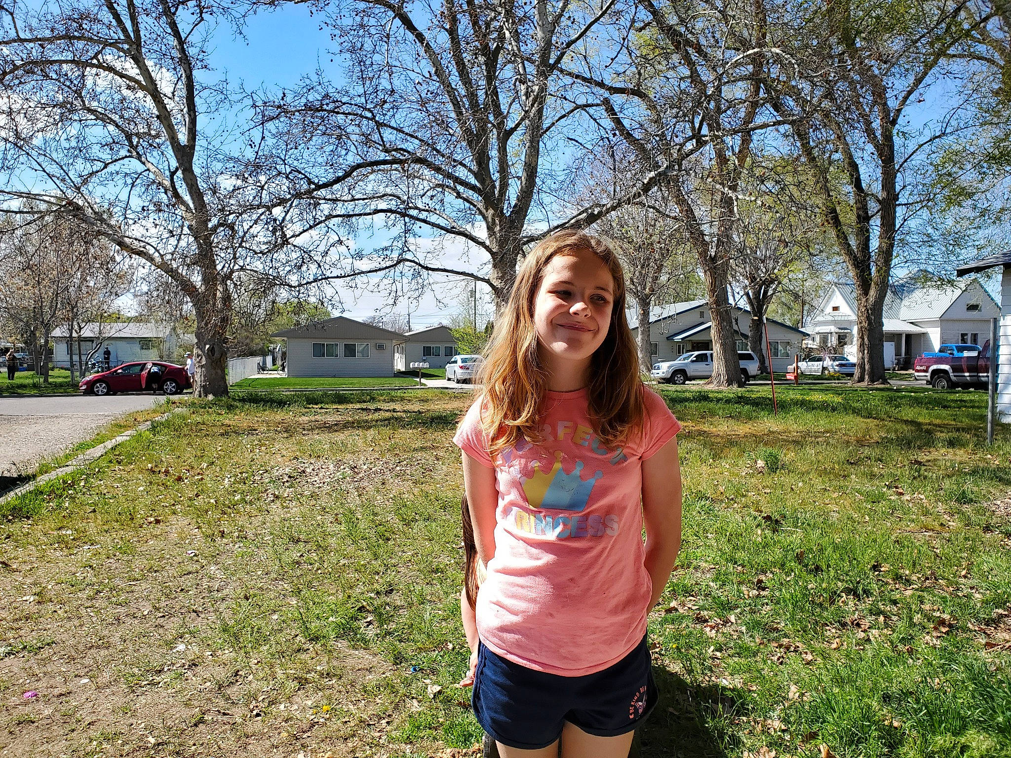 Zoe is registered to the contest to win money with this photo: blond, fun, grass, grass_family, grassland, happy, joy, landscape, lawn, leaf, leisure, meadow, people_in_nature, person, plant, recreation, shorts, sky, smile, tree