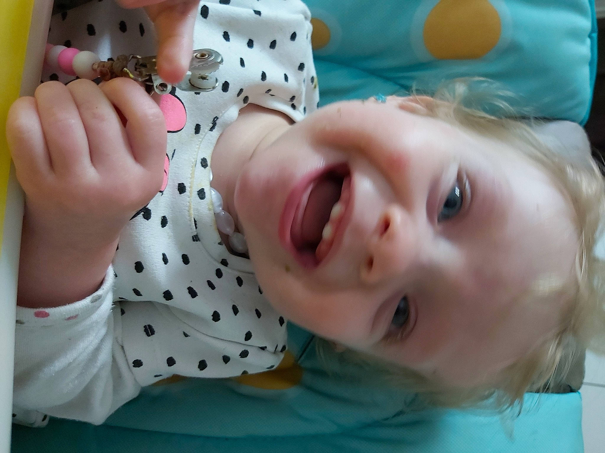 Noelya a rejoint le concours — aidez-le/la à gagner de superbes lots ! aqua, baby, baby_products, baby_toddler_clothing, cheek, child, eyelash, facial_expression, iris, lip, nail, person, polka_dot, skin, throat, toddler