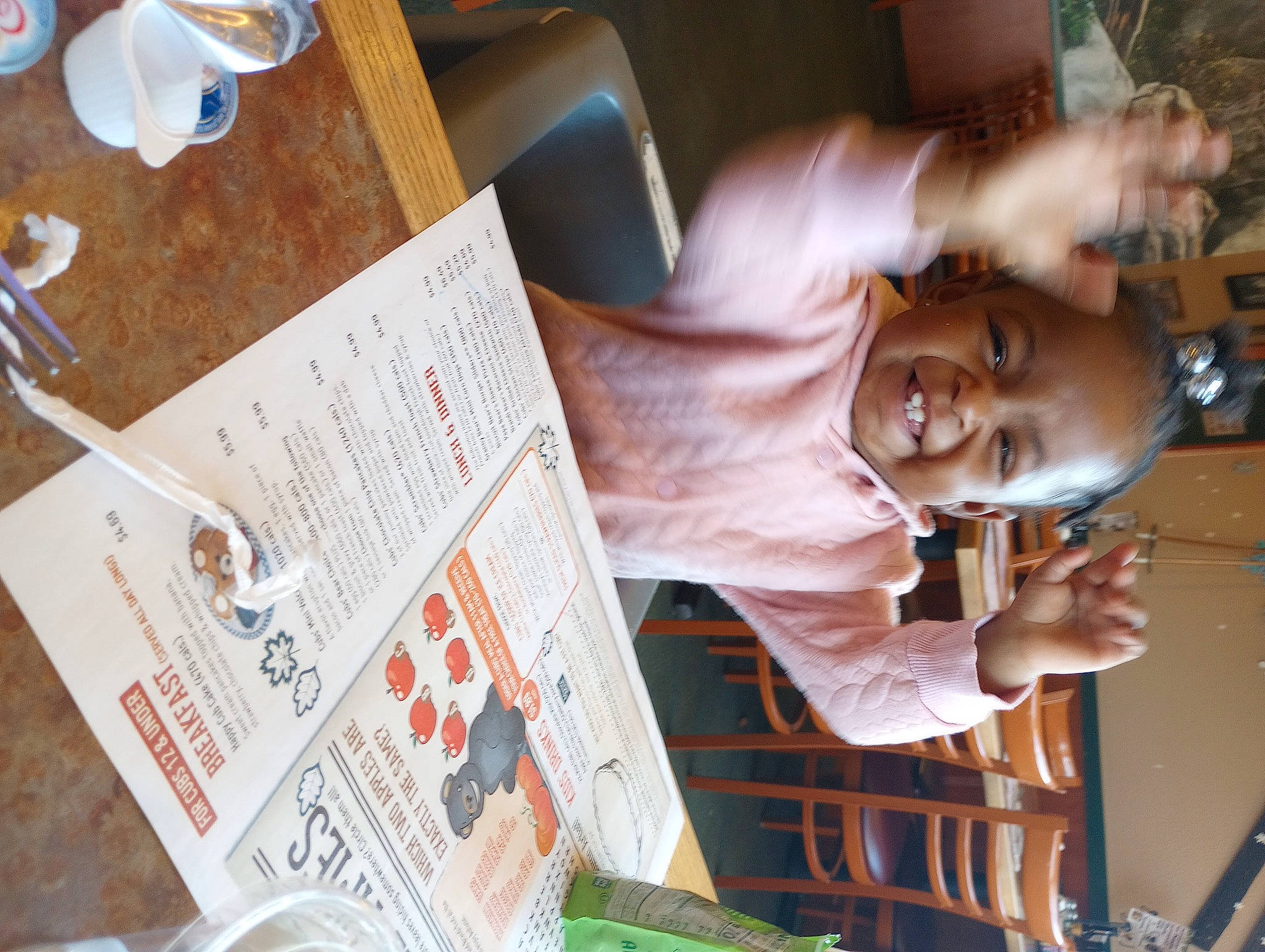 Nevaeh joined the competition — help win amazing prizes! baby, chair, child, fun, happy, joy, person, plate, room, smile, suit, tableware, toddler, wood