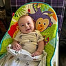 Forrestt is registered to the contest to win money with this photo: baby, infant, smile, baby_seat, blanket, animal_print, monkey_design, colorful, happy, child, indoor, cute, clothing, portrait, young, cheerful, comfort, seated, playful, toddler