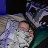 baby, bear_pattern, bedroom, blanket, child, comfort, cozy, cute, dark_lighting, indoor, infant, pacifier, peaceful, person, pillow, pine_tree_pattern, quilt, rest, sleeping, soft_fabric