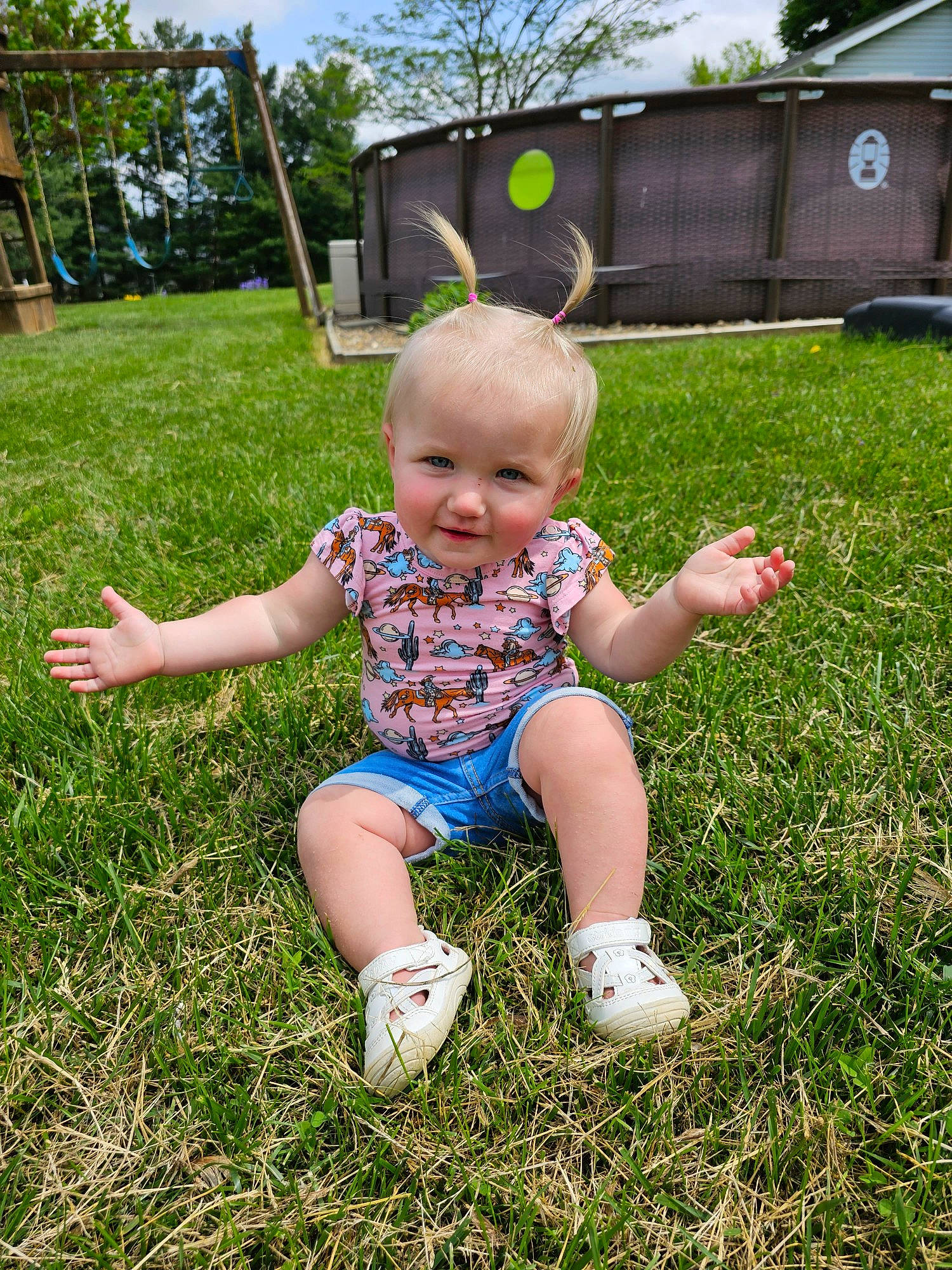 Magnolia joined the competition — help win amazing prizes! baby, baby_toddler_clothing, child, cloud, football, grass, grassland, groundcover, happy, lawn, leisure, people_in_nature, person, plant, shorts, sky, smile, summer, toddler, tree