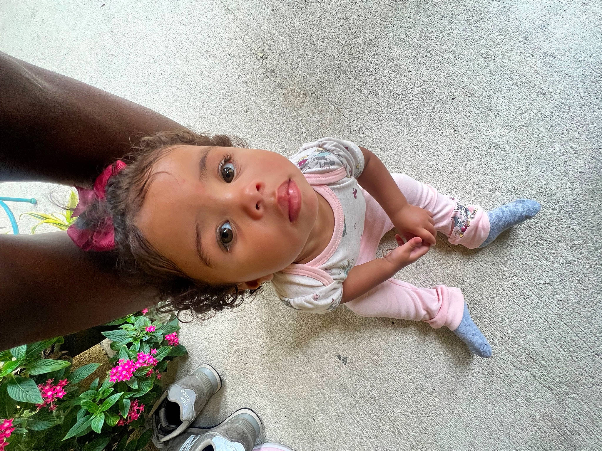 Kaniya is registered to the contest to win money with this photo: baby, baby_toddler_clothing, child, dress, eye, face, flooring, flower, foot, fun, grass, happy, human, human_leg, lip, mouth, person, plant, skin, smile