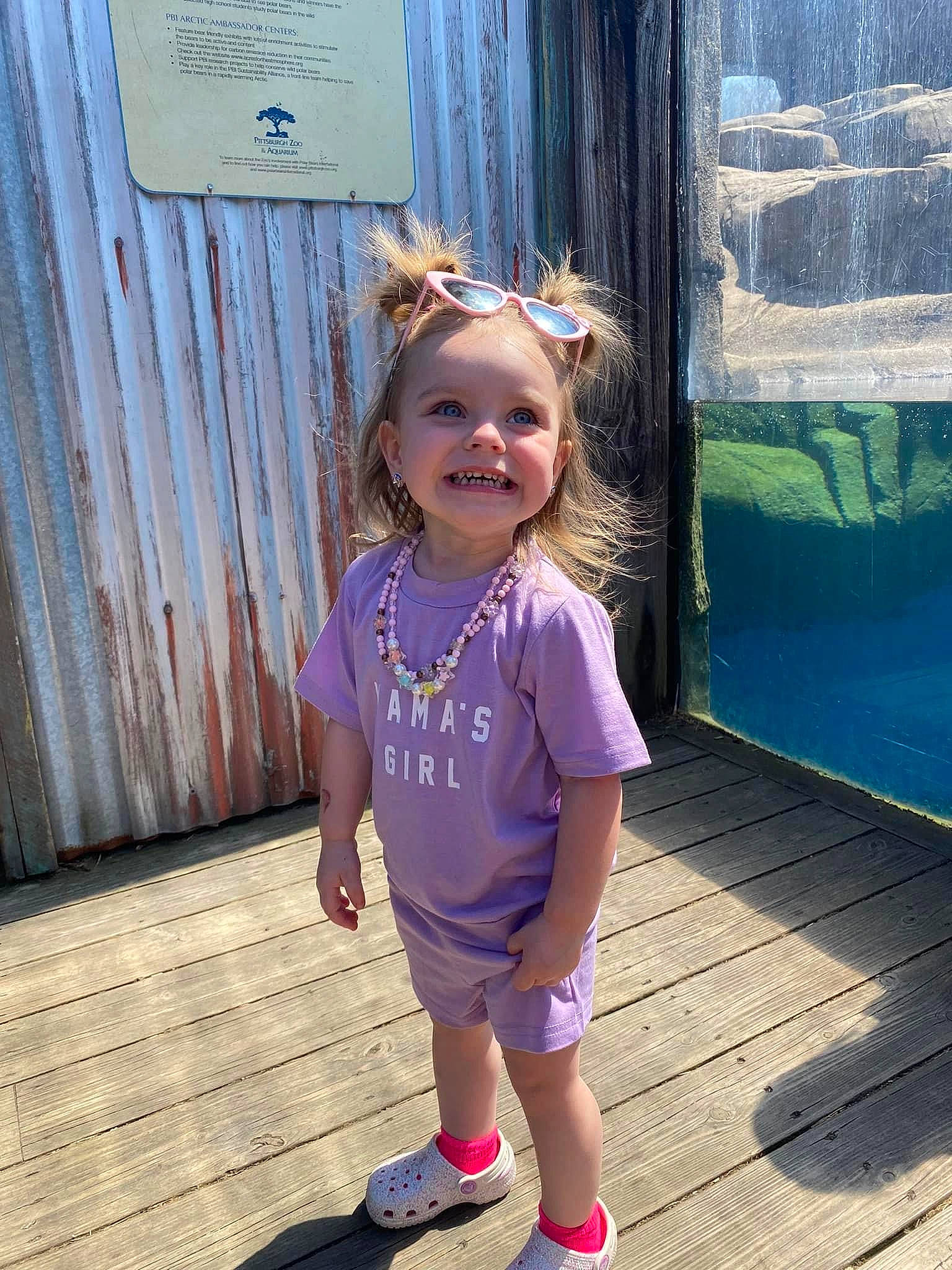 Brynlei joined the competition — help win amazing prizes! baby_toddler_clothing, child, electric_blue, eye, eyewear, fun, grass, hairstyle, happy, joy, leisure, magenta, pattern, person, pink, purple, sandal, skin, smile, standing