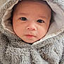 baby, infant, face, hood, clothing, fur, cute, portrait, closeup, child, warm, soft, eyes, expression, skin, newborn, indoors, young, person, apparel