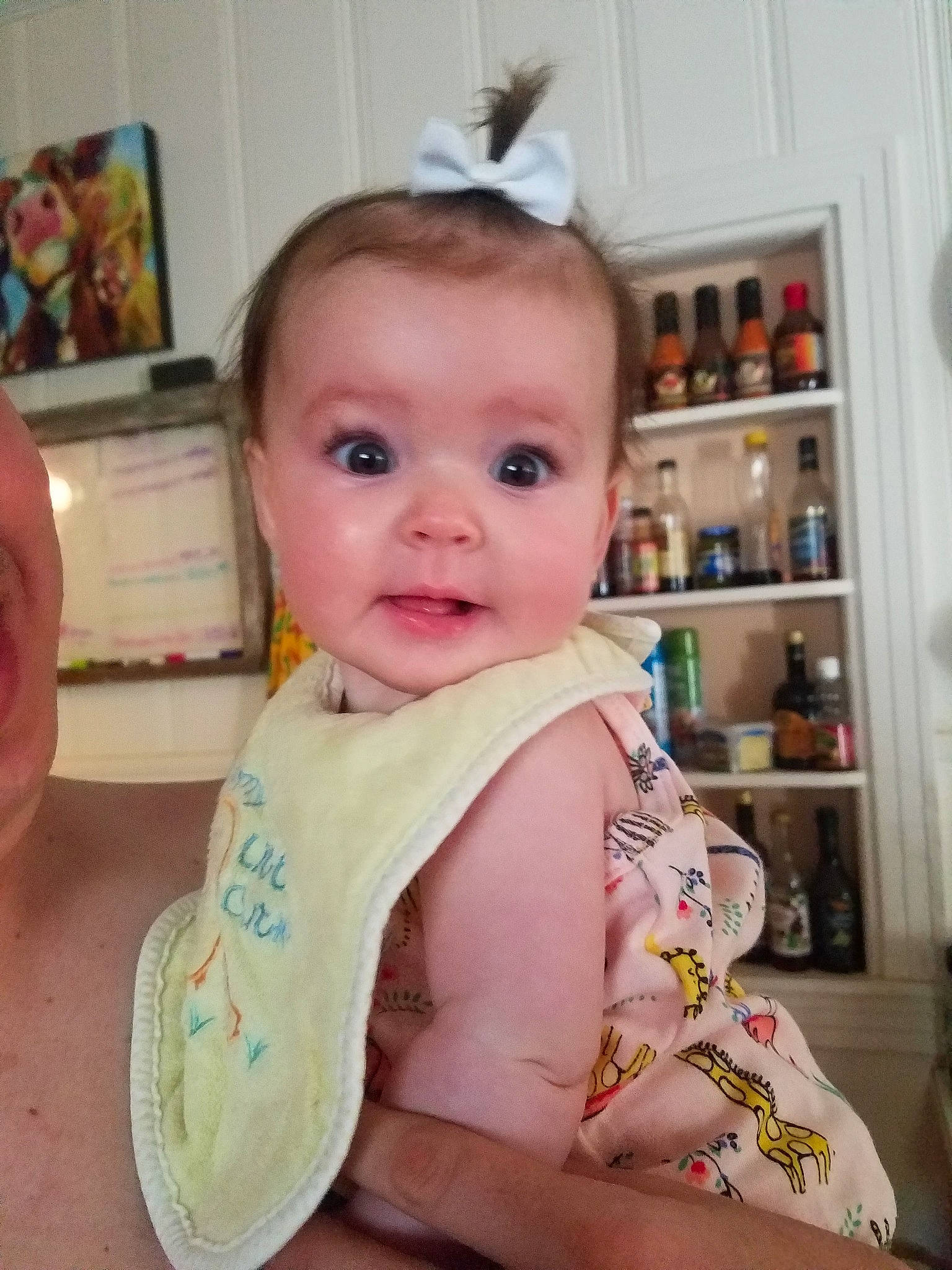 Adilyn joined the competition — help win amazing prizes! baby, baby_toddler_clothing, bib, cheek, child, ear, head, headgear, person, skin, toddler