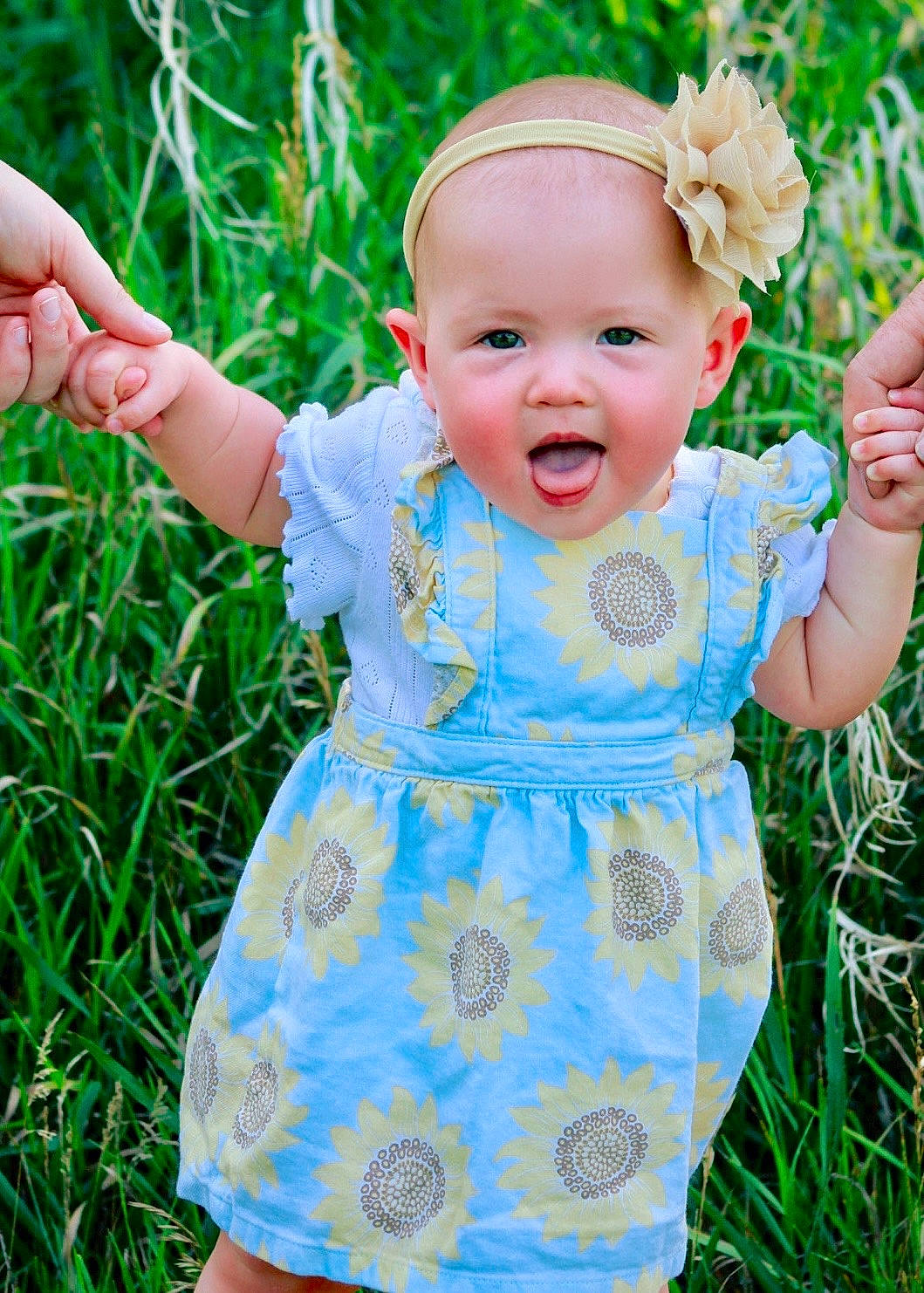 Letty joined the competition — help win amazing prizes! baby, baby_toddler_clothing, child, day_dress, electric_blue, fashion_accessory, fun, grass, green, happy, one_piece_garment, pattern, people_in_nature, person, pink, plant, sitting, skin, sleeve, smile