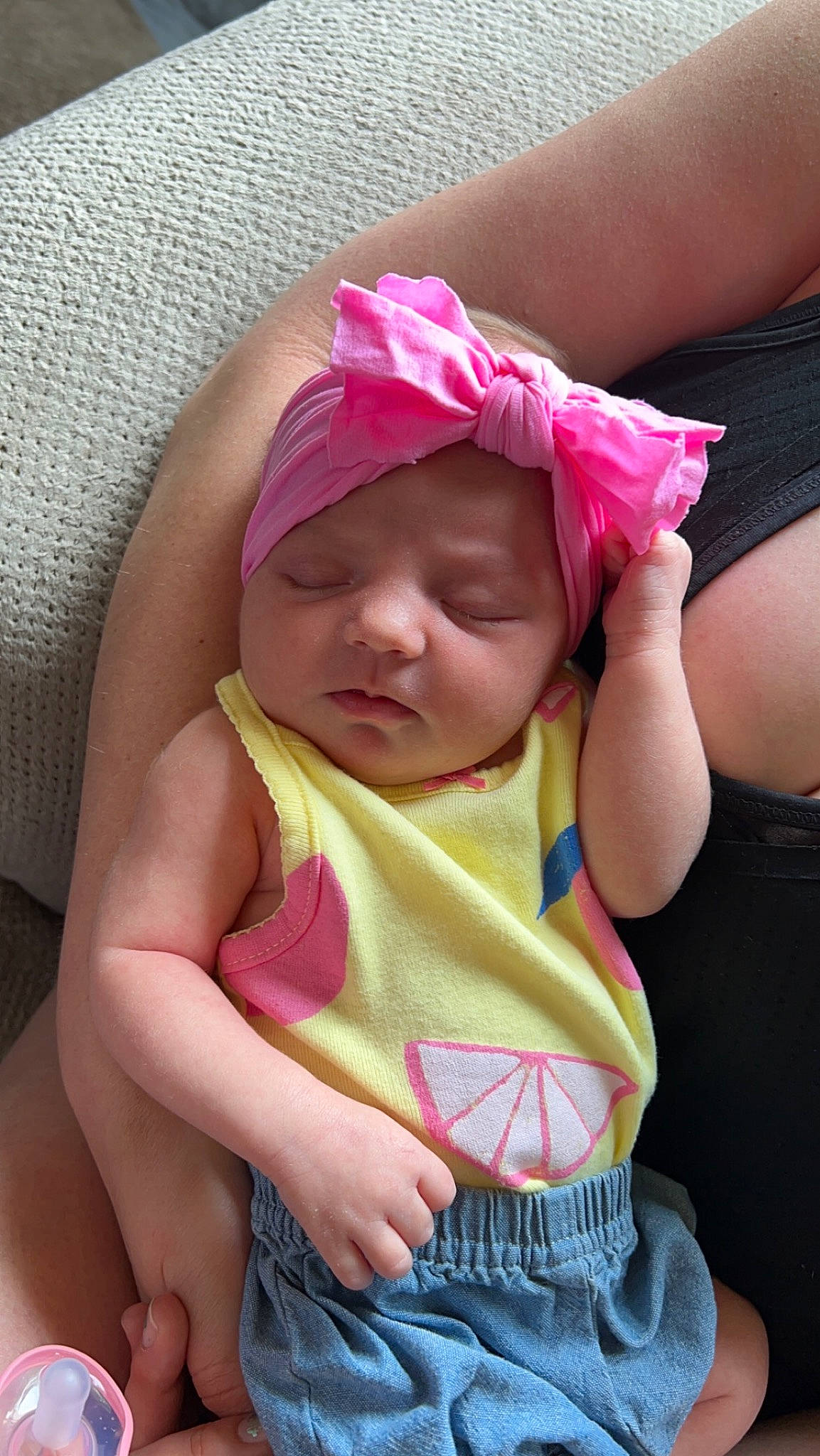 Harleigh joined the competition — help win amazing prizes! baby, baby_toddler_clothing, cheek, chest, clothing, comfort, eye, eyelash, finger, gesture, hand, head, headwear, human_body, lip, mouth, person, pink, product, skin