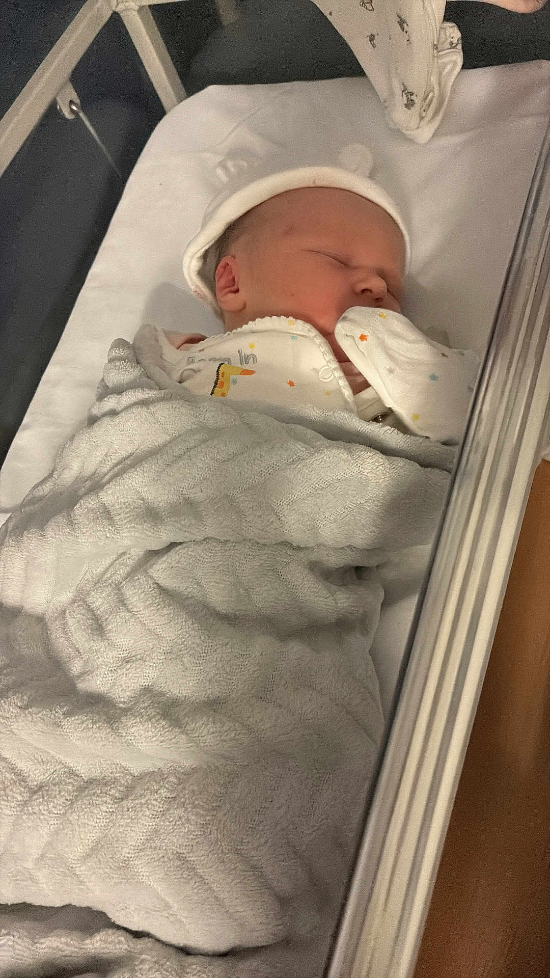 Gracie-Mai joined the competition — help win amazing prizes! newborn, baby, sleeping, blanket, crib, hat, bed, infant, cute, cozy, rest, soft, child, pajamas, mittens, indoors, peaceful, warm, person, sleep