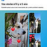 alert, animal, blue_background, collage, dog, facebook, flowers, greenery, heart_stickers, long_snout, memory_story, outdoor, pet, pointed_ears, portrait, screenshot, social_media, standing, tan_dog, white_dog