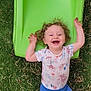 Giulya participe au concours pour gagner de l'argent avec cette photo : barefoot, casual, child, clothing, curly_hair, cute, footwear, fun, grass, green, happy, joy, laughing, nature, outdoor, person, playground, slide, summer, toddler