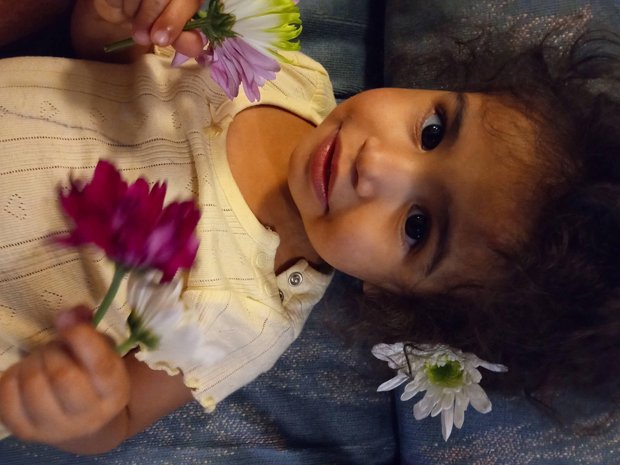 Izabela joined the competition — help win amazing prizes! child, dress, eyelash, facial_expression, flower, flower_arranging, grass, happy, hat, iris, lip, person, petal, pink, plant, skin, smile, textile, thumb, toddler