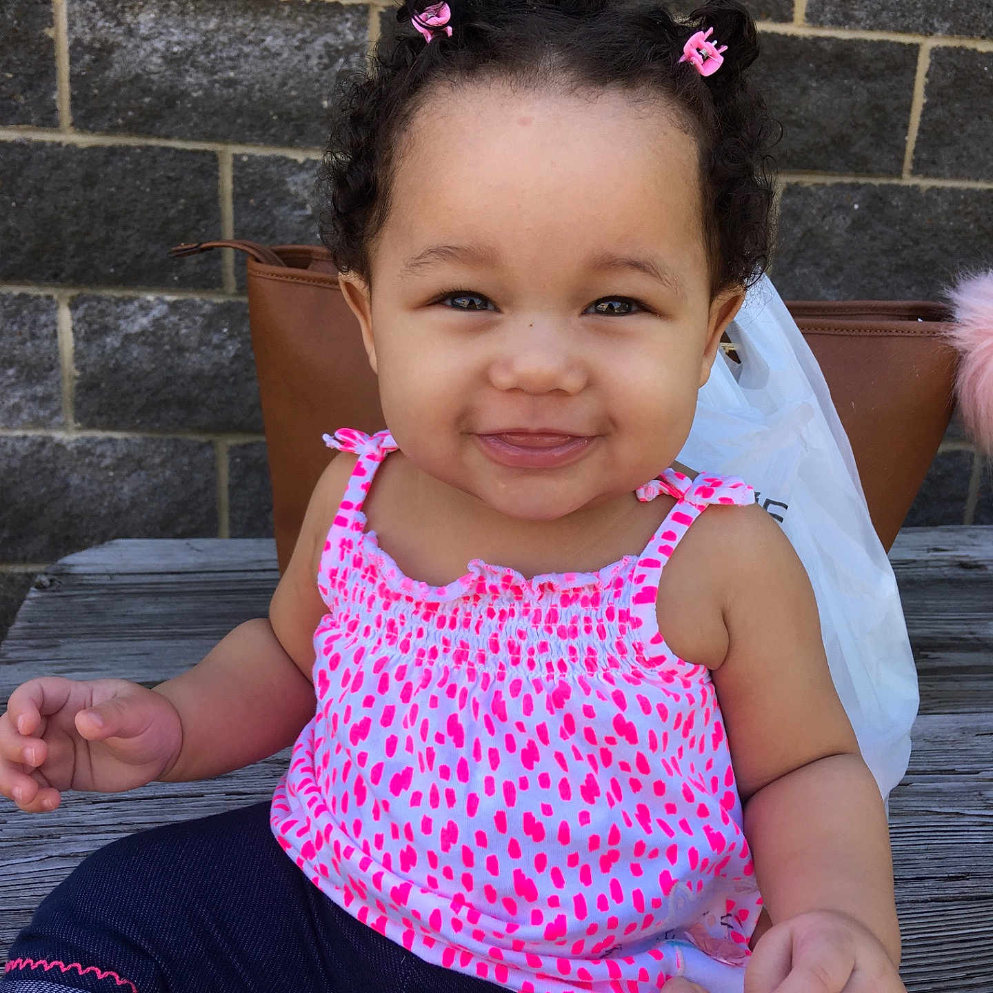 Avianna is registered to the contest to win money with this photo: abdomen, beauty, black_hair, child, day, eye, fun, girl, happiness, infant, leg, mouth, pink, product, skin, smile, toddler