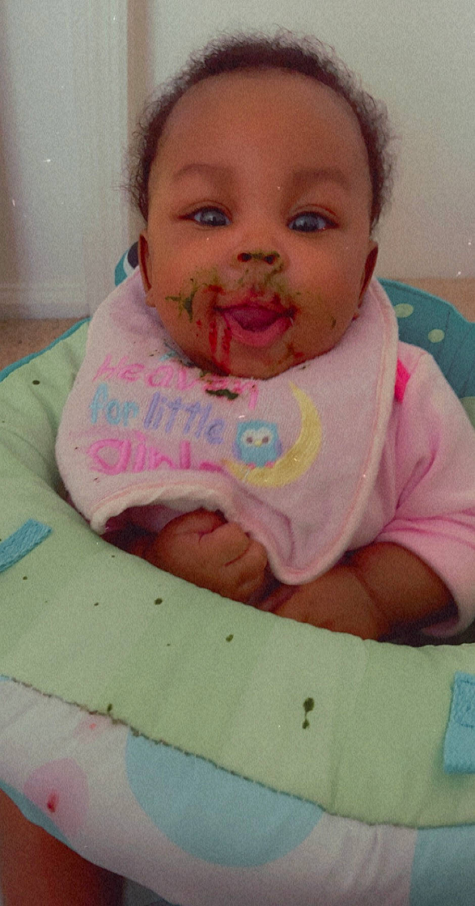 Paisliee Rainn is registered to the contest to win money with this photo: baby, baby_toddler_clothing, cheek, eyebrow, eyelash, facial_expression, finger, forehead, happy, iris, lip, mouth, neck, nose, person, pink, skin, sleeve, smile, textile