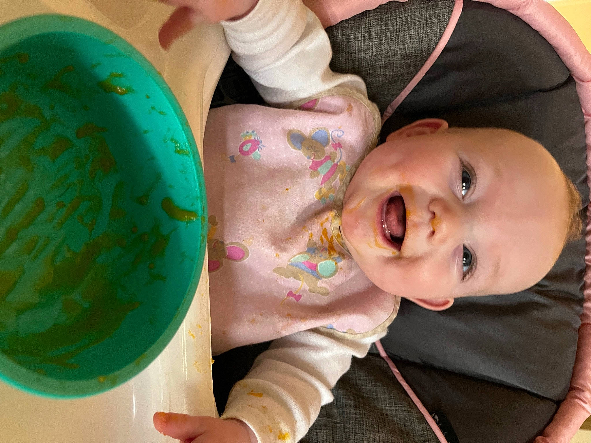River is registered to the contest to win money with this photo: baby, baby_toddler_clothing, cheek, child, clothing, dishware, finger, food, fun, happy, headgear, iris, lip, mouth, nose, person, pink, skin, smile, tableware