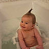 baby, bathtub, bath_bubbles, baby_seat, moisturized_skin, happy_baby, bath_product, moisturizer, bathroom, child, water, foam, hair_spike, smiling, infant, sitting, clean, skin, cute, indoor