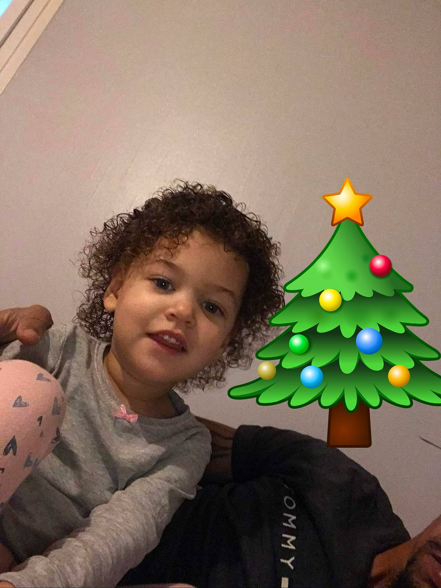 Maily a rejoint le concours — aidez-le/la à gagner de superbes lots ! christmas_decoration, christmas_ornament, christmas_tree, conifer, event, evergreen, facial_expression, fun, happy, holiday, holiday_ornament, joy, ornament, people, people_in_nature, person, plant, room, standing, toddler