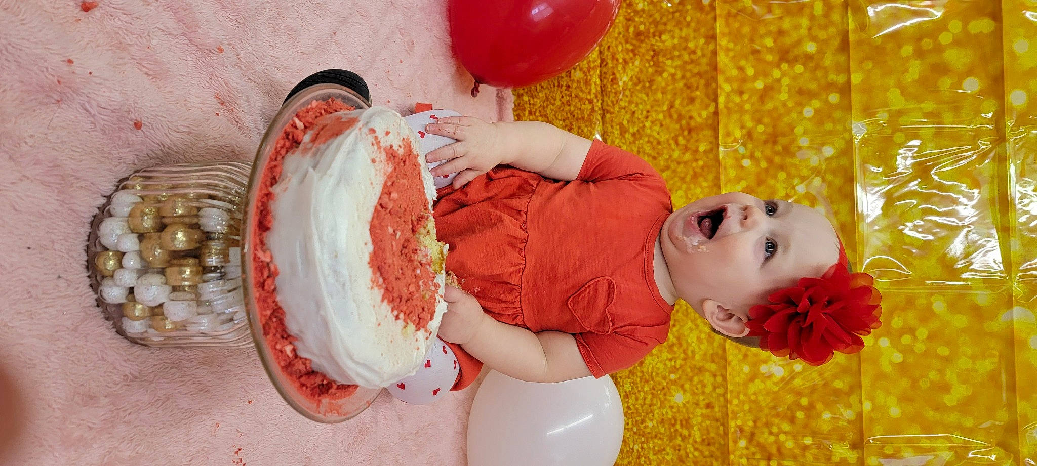 Ramona joined the competition — help win amazing prizes! balloon, child, cuisine, drum, drumhead, event, food, happy, headwear, idiophone, ingredient, membranophone, musical_instrument, party_supply, person, pink, plate, recipe, red, sweetness