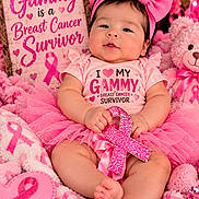Natalia is registered to the contest to win money with this photo: baby, blanket, bow, breast_cancer_awareness, child, dress, flowers, headband, hearts, indoor, infant, photography, pink, portrait, ribbon, sitting, smiling, survivor, teddy_bear, tutu