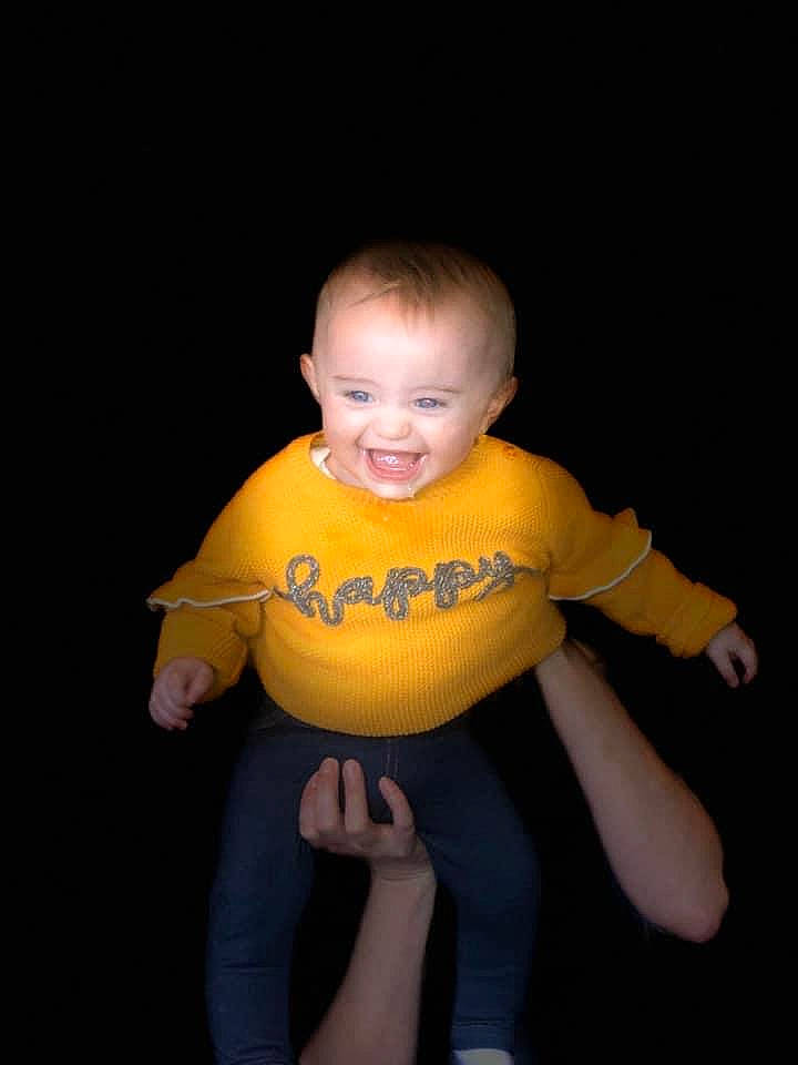 Billie is registered to the contest to win money with this photo: baby, calabaza, child, head, person, portrait, pumpkin, sitting, smile, toddler, yellow