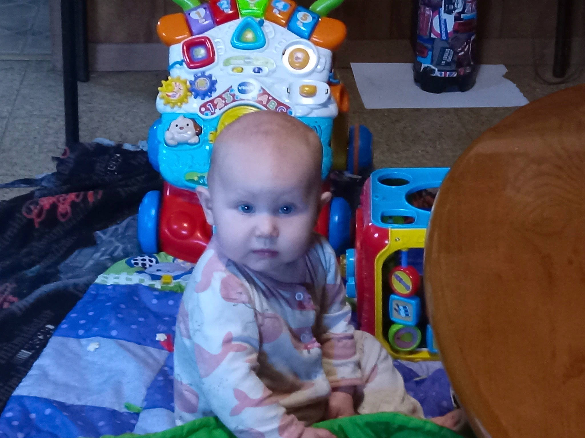 Saige is registered to the contest to win money with this photo: aluminum_can, art, baby, baby_products, baby_toddler_clothing, baby_toys, blue, chair, cheek, child, fun, leisure, person, plastic, play, room, sitting, tin_can, toddler, toy