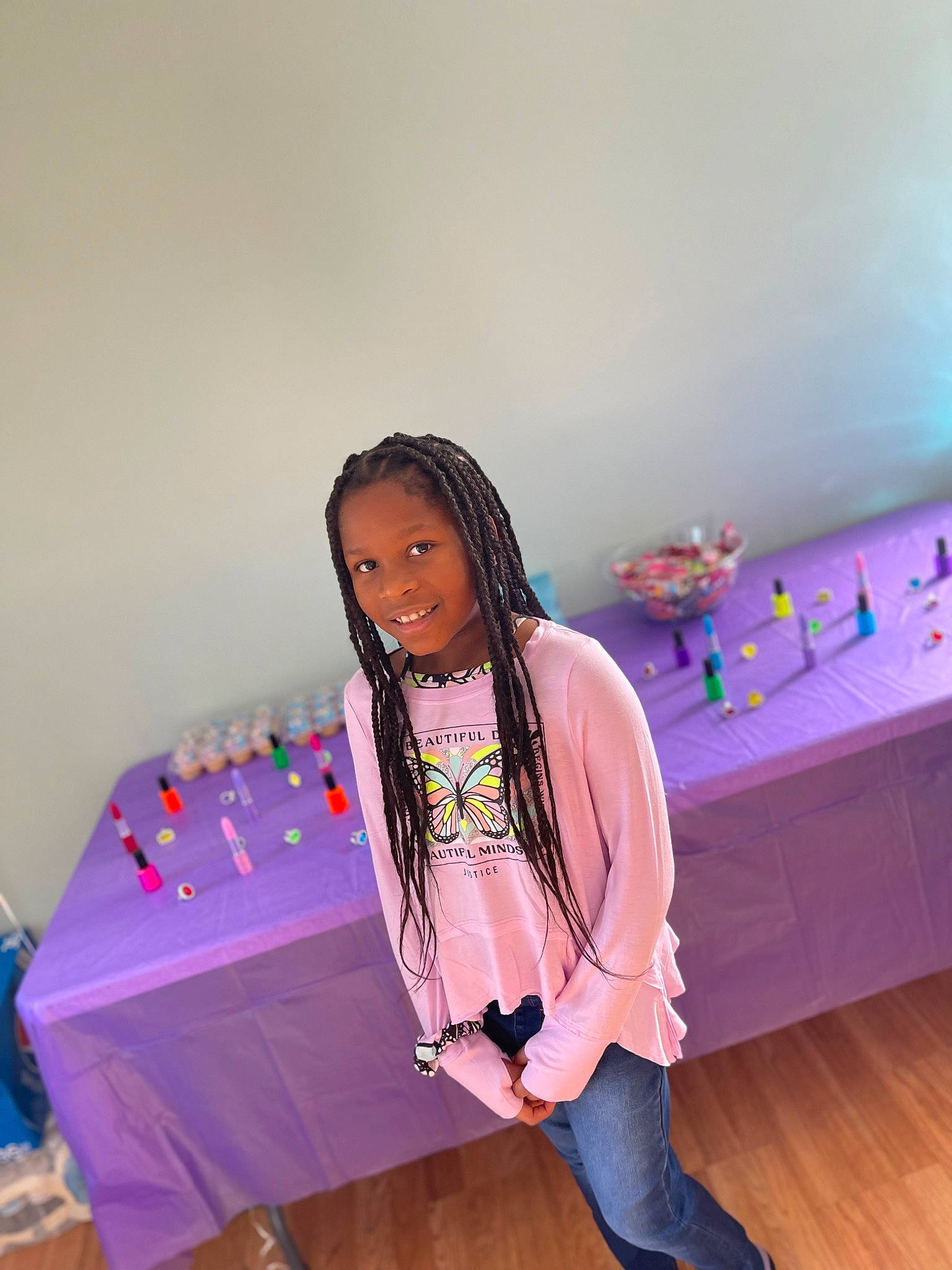 Starr joined the competition — help win amazing prizes! bag, child, event, fashion_design, flooring, fun, happy, jewellery, joy, leisure, luggage_and_bags, magenta, party, person, pink, play, purple, room, shoulder, sitting