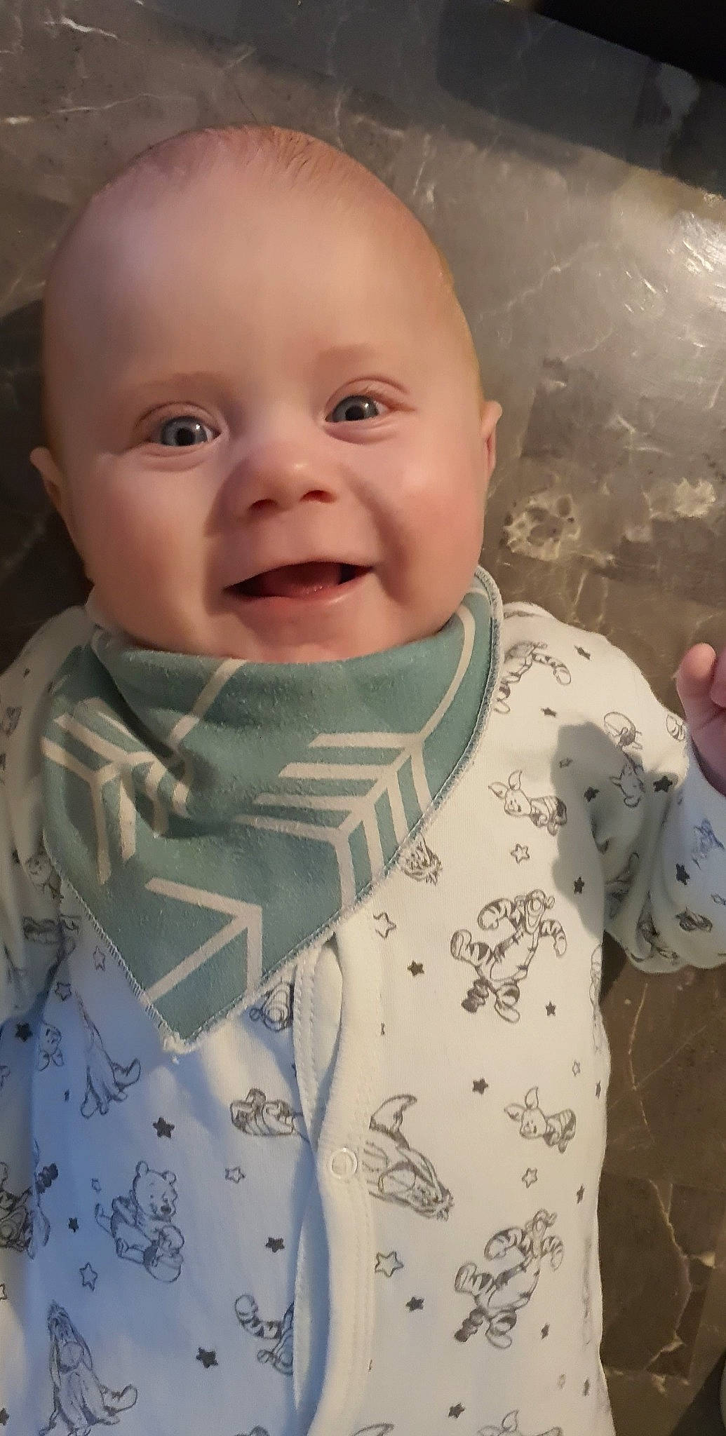 Caleb is registered to the contest to win money with this photo: baby, baby_laughing, baby_toddler_clothing, bib, cheek, collar, cool, happy, head, lip, mouth, neck, nose, outerwear, person, product, skin, sleeve, smile, textile