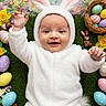 baby, basket, bunny_costume, celebration, child, chocolate_bunny, colorful, costume, cute, daffodil, easter_eggs, festive, flower, grass, holiday, infant, playful, portrait, smiling, spring