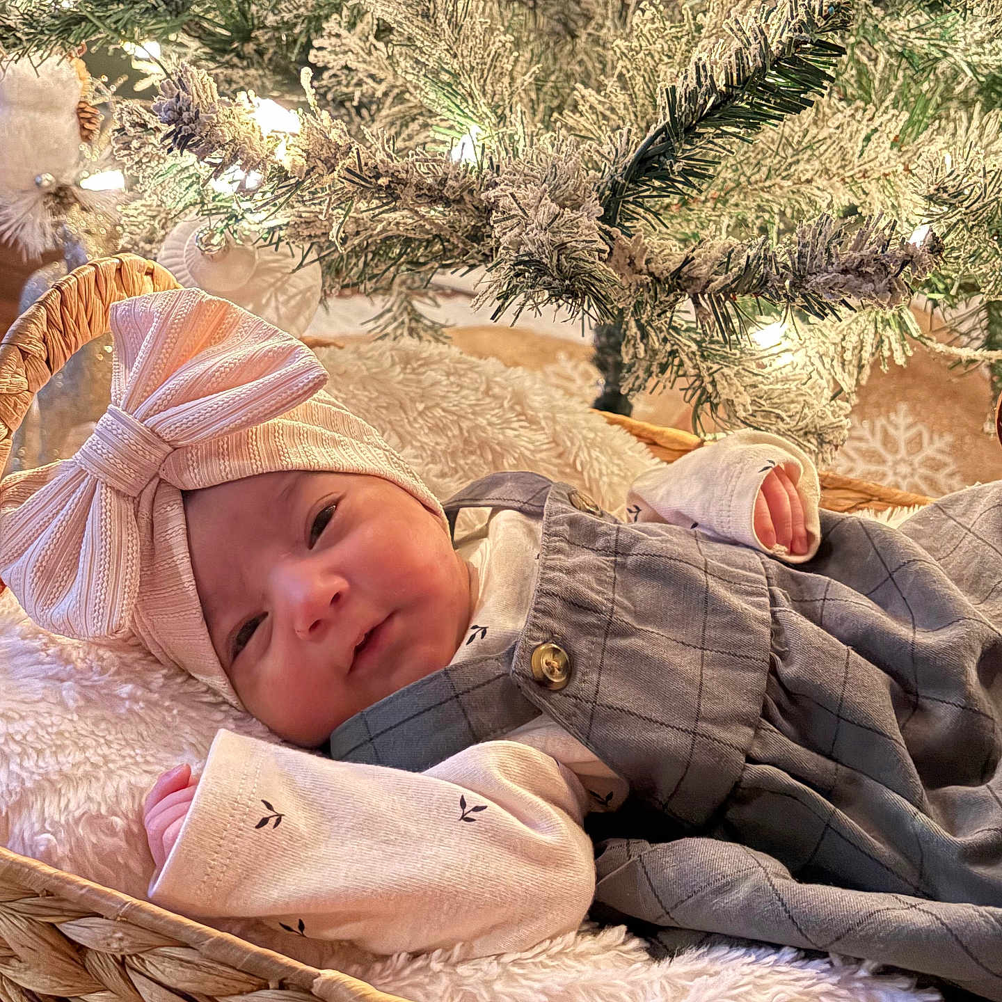 Milaya joined the competition — help win amazing prizes! baby, basket, blanket, bow_headband, christmas_tree, clothes, cozy, decorations, fabric, fairy_lights, frosted_decor, hat, holiday, infant, newborn, ornament, pine_branch, portrait, smile, soft_texture