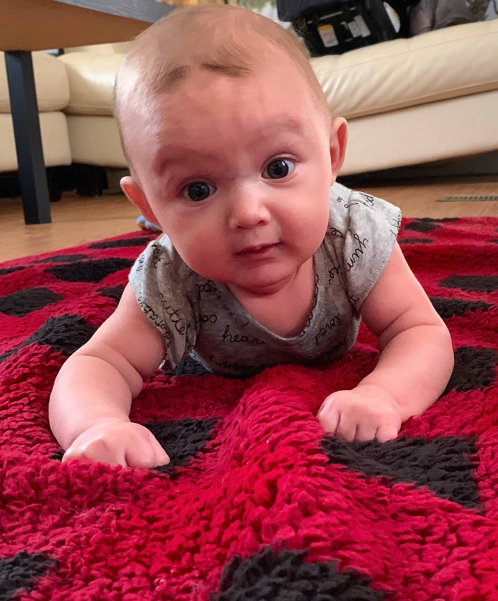 Kalanii joined the competition — help win amazing prizes! arm, baby, carpet, cheek, child, crawling, crochet, eye, face, floor, flooring, head, knitting, nose, person, sitting, skin, textile, toddler, tummy_time