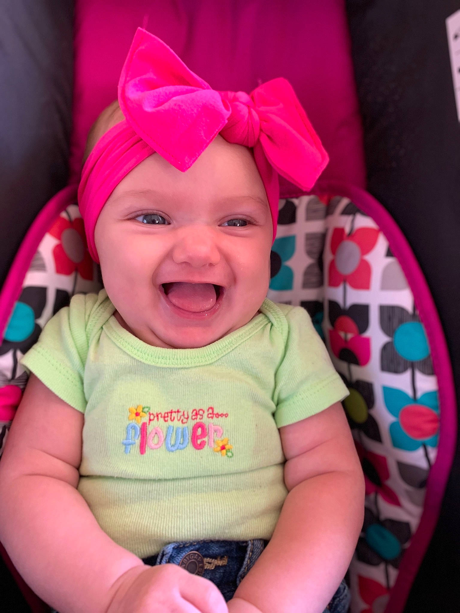 Kalanii is registered to the contest to win money with this photo: baby, baby_laughing, baby_toddler_clothing, cheek, child, ear, face, fun, hair_accessory, happy, head, headgear, joy, lip, person, photography, pink, skin, smile, toddler