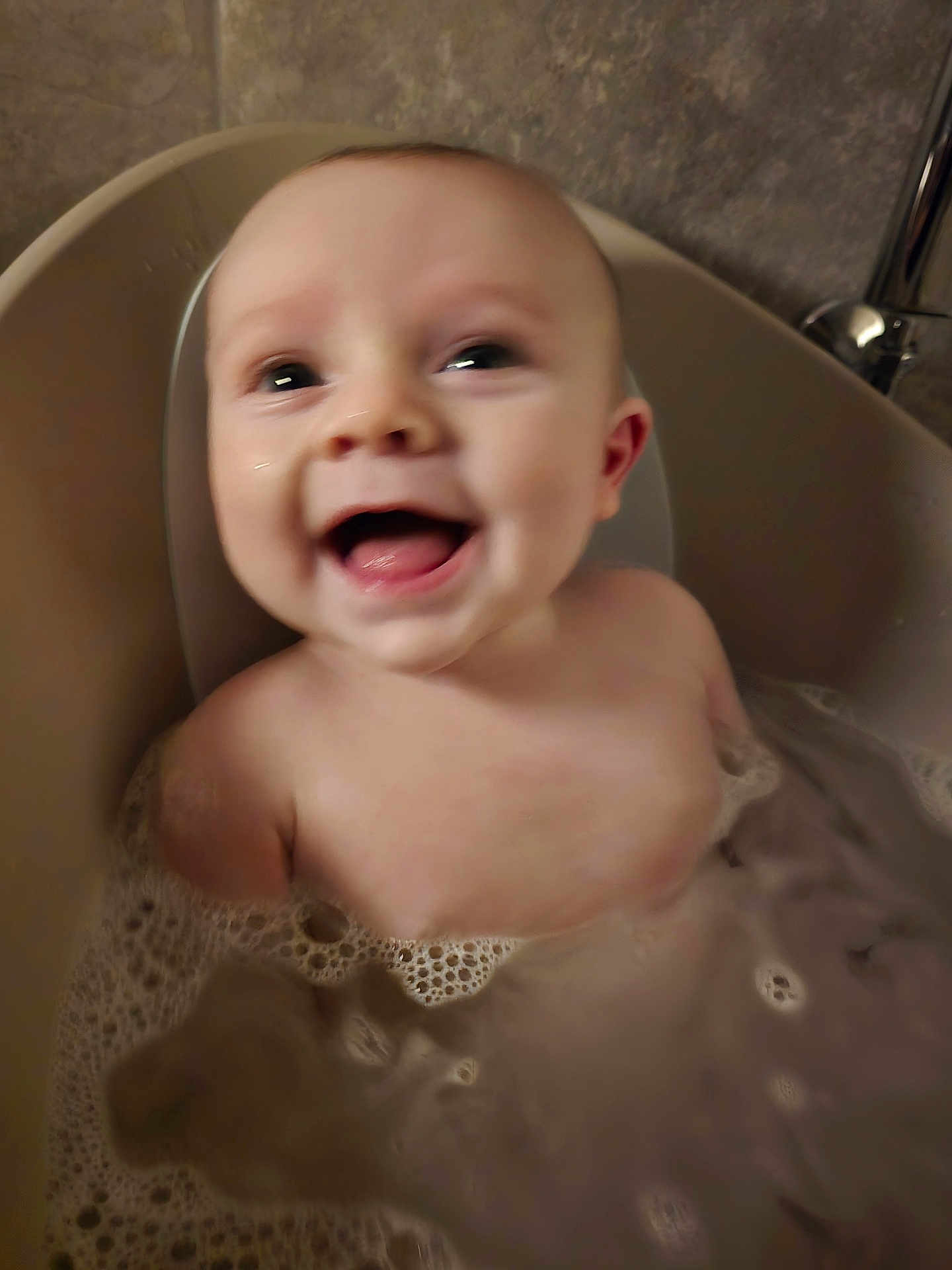 William joined the competition — help win amazing prizes! baby, bath, water, foam, smile, child, happy, skin, head, face, tub, splash, cute, infant, young, joy, fun, indoor, person, bathroom