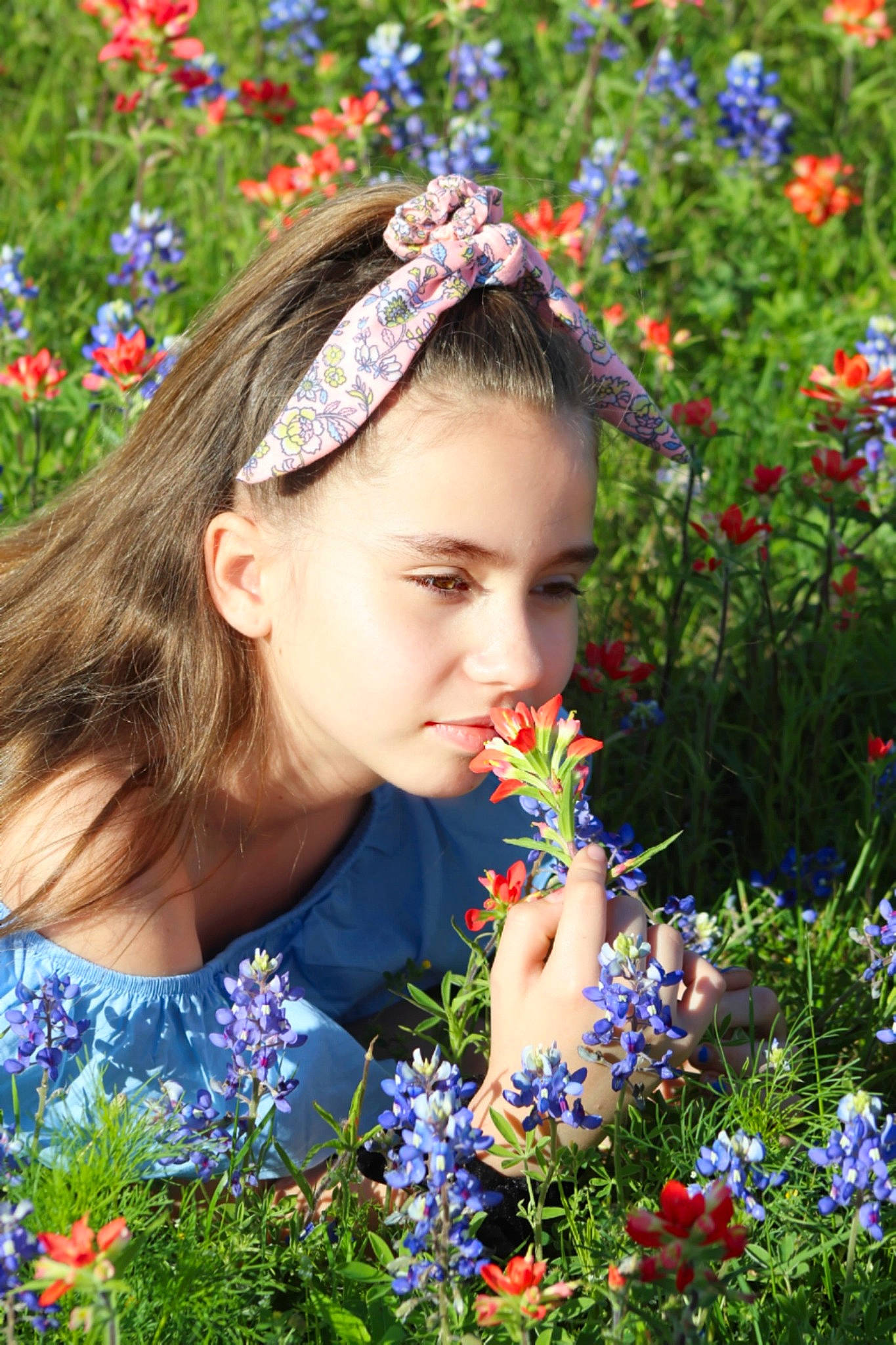 Kadie is registered to the contest to win money with this photo: annual_plant, bluebonnet, botany, child, delphinium, flower, flowering_plant, grass, lupin, meadow, people_in_nature, person, plant, spring, wildflower