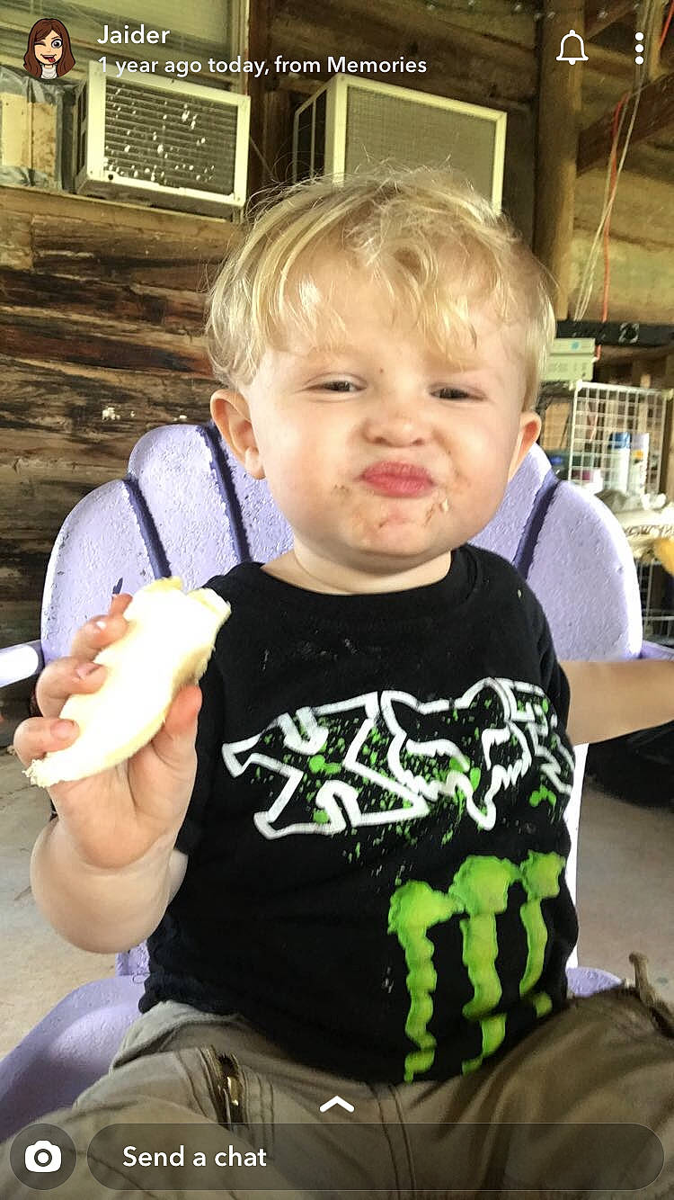 Benji is registered to the contest to win money with this photo: child, eating, person, play, smile, toddler