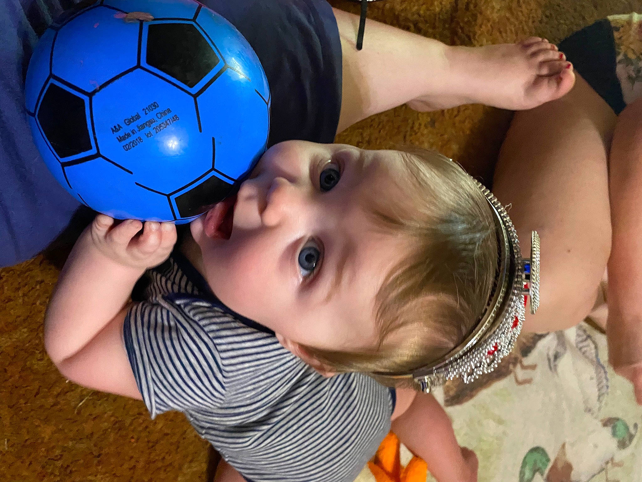 Douglas is registered to the contest to win money with this photo: ball, child, football, fun, person, play, soccer_ball, surprise, toddler