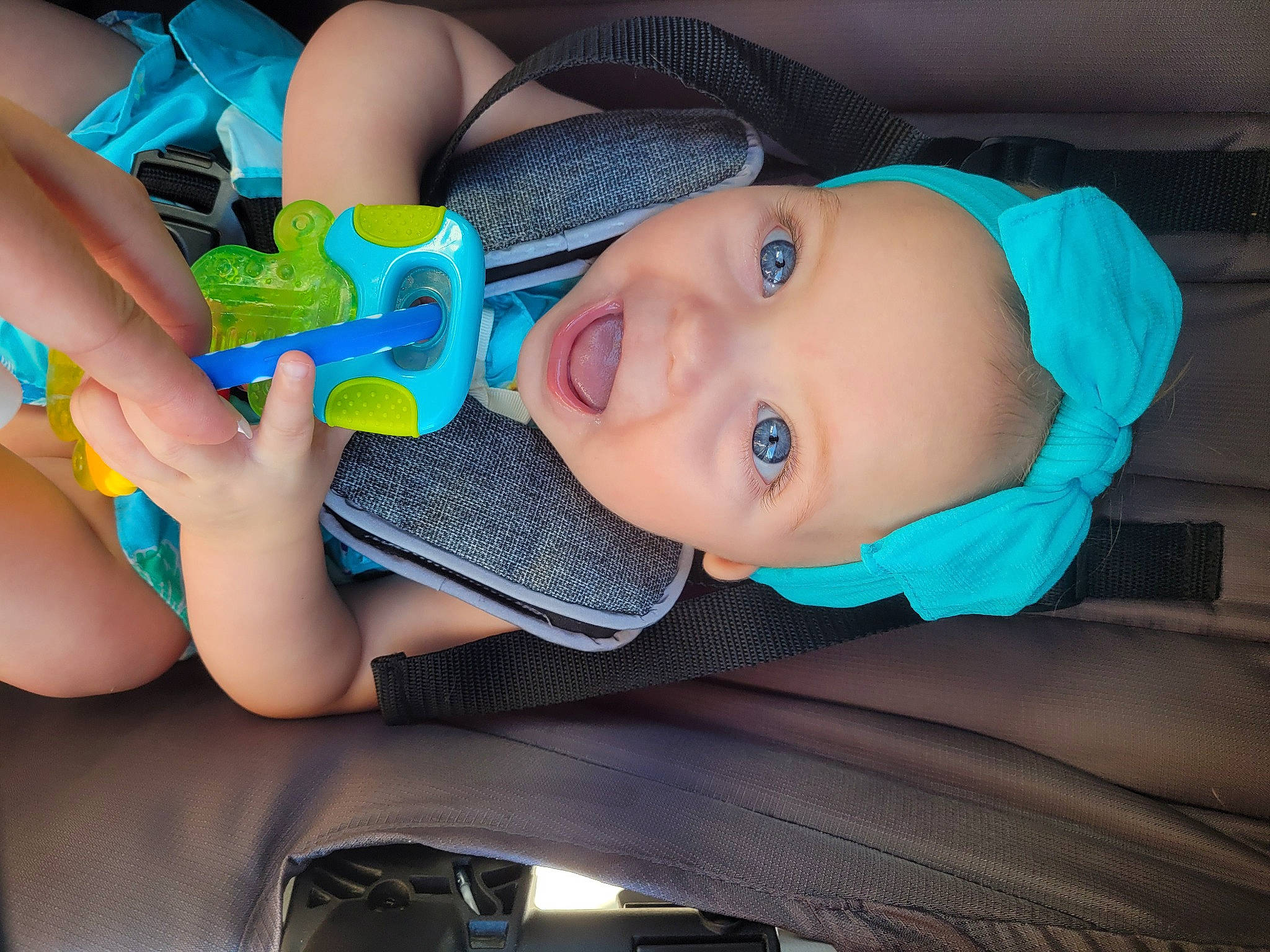 Presley joined the competition — help win amazing prizes! baby, baby_products, baby_toddler_clothing, cheek, child, electric_blue, finger, fun, gesture, happy, hat, iris, lip, mouth, nail, nose, person, skin, smile, thumb