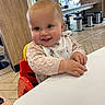 Tallulah is registered to the contest to win money with this photo: architecture, baby, building, chair, diningroom, diningtable, electronics, face, furniture, head, indoors, interiordesign, person, photography, portrait, room, sitting, speaker, table, wood