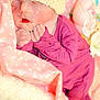 newborn, baby, sleeping, hat, knitted, purple_outfit, blanket, pink, white, flower, soft, cozy, infant, cute, peaceful, resting, child, portrait, indoors, closeup