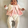 Janelle joined the competition — help win amazing prizes! baby, infant, smiling, pink_vest, onesie, cute, lying_down, soft_texture, happy, child, portrait, fuzzy_clothing, adorable, young, indoors, cozy, small_hands, feet, face, sleepwear