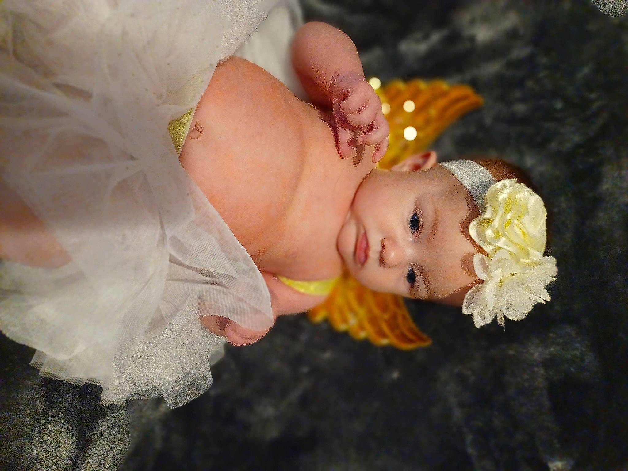 Mackenzie is registered to the contest to win money with this photo: baby, baby_toddler_clothing, child, doll, dress, eye, fashion_accessory, hair_accessory, hand, happy, head, headband, headgear, headpiece, headwear, jewellery, pattern, peach, person, plant