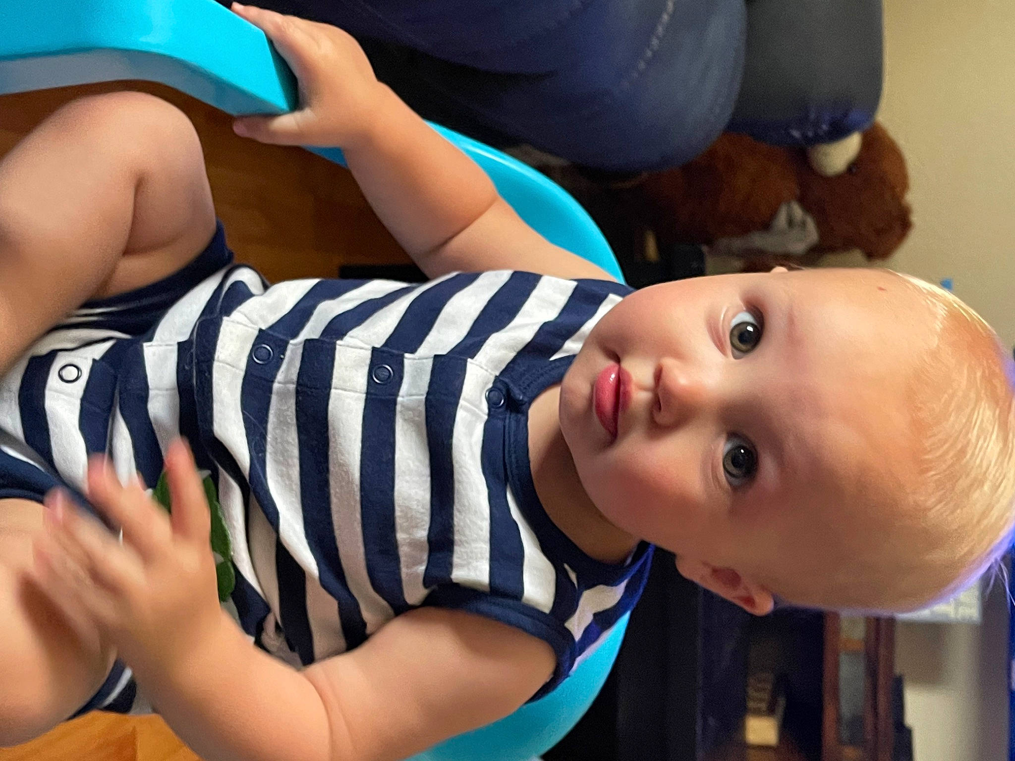 Lane joined the competition — help win amazing prizes! arm, baby, baby_toddler_clothing, blue, finger, fun, gesture, hairstyle, hand, happy, hat, human, joint, leisure, mammal, mouth, nose, person, skin, toddler