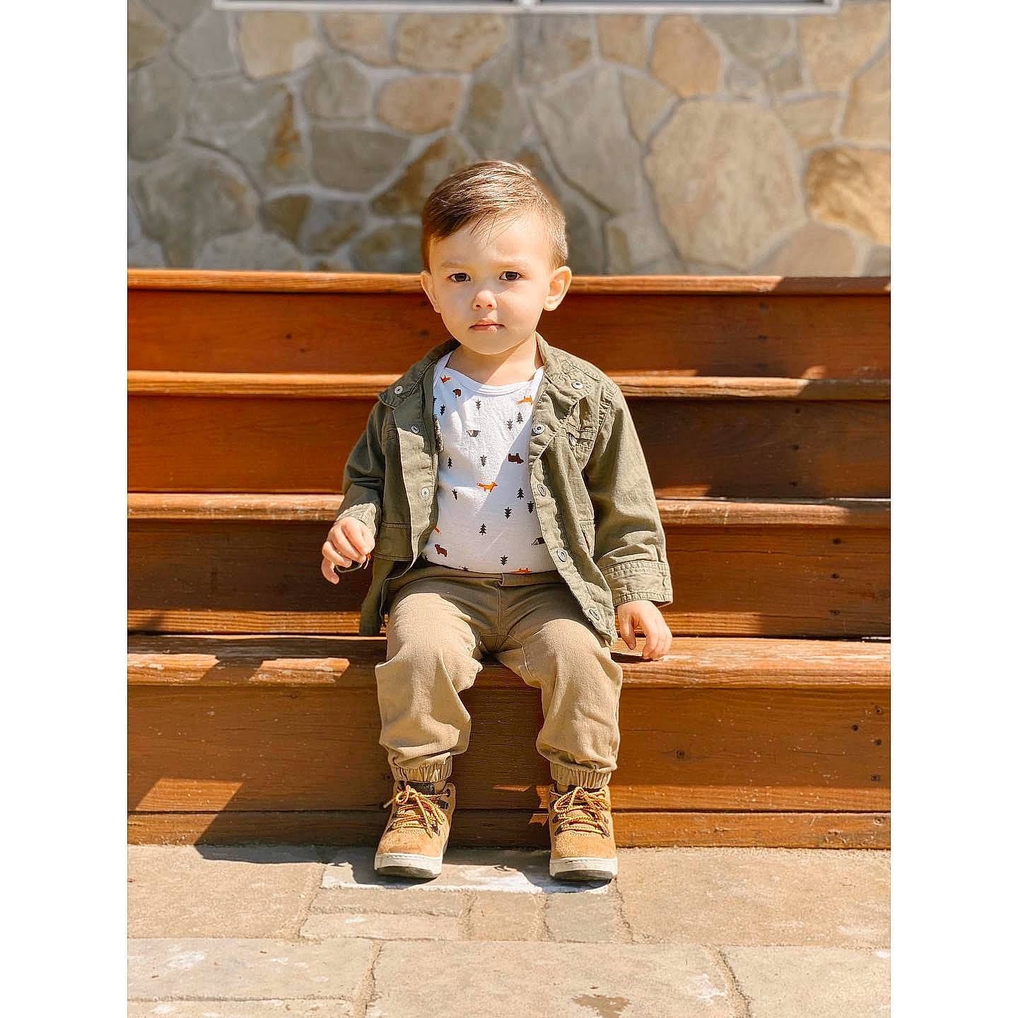 Easton is registered to the contest to win money with this photo: baby, beige, child, child_model, denim, design, jacket, jeans, khaki, outerwear, pattern, person, photograph, pocket, sitting, sleeve, snapshot, standing, stock_photography, t_shirt