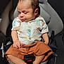 Vincent is registered to the contest to win money with this photo: baby, infant, sleeping, car_seat, child, clothing, shorts, shirt, seatbelt, safety, peaceful, small_hands, cute, indoors, soft_lighting, portrait, newborn, person, resting, toddler