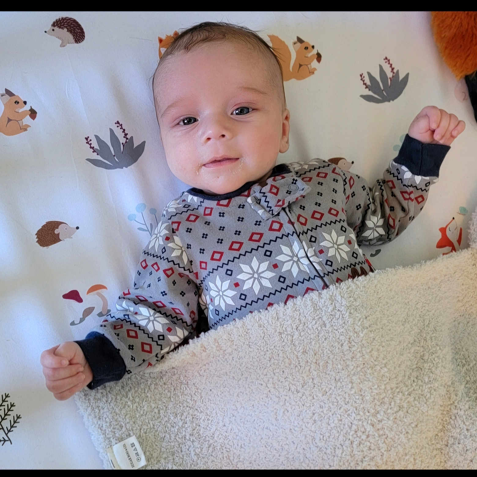 Levi is registered to the contest to win money with this photo: baby, blanket, bodypart, clothing, couch, crib, cushion, face, finger, furniture, hand, head, infantbed, knitwear, longsleeve, person, photography, portrait, sleeve, sweater