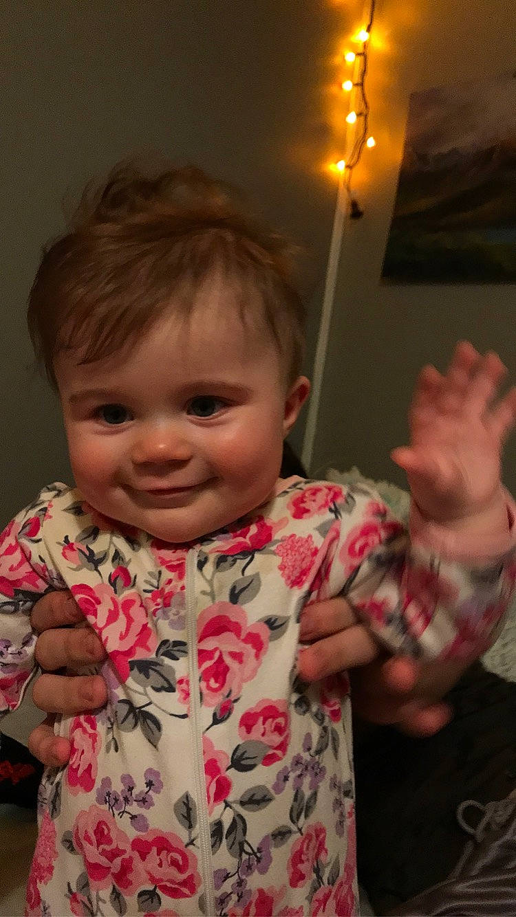 Maven is registered to the contest to win money with this photo: arm, baby, baby_toddler_clothing, cheek, finger, forehead, fun, gesture, hand, happy, iris, joy, lip, mouth, nose, person, skin, sleeve, smile, t_shirt