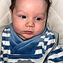 Jonah Mercier a rejoint le concours — aidez-le/la à gagner de superbes lots ! baby, infant, newborn, face, cheeks, eyes, hair, bib, striped_clothing, blue_stripes, onesie, car_seat, seatbelt, buckle, fabric, portrait, closeup, indoor, cute, cozy