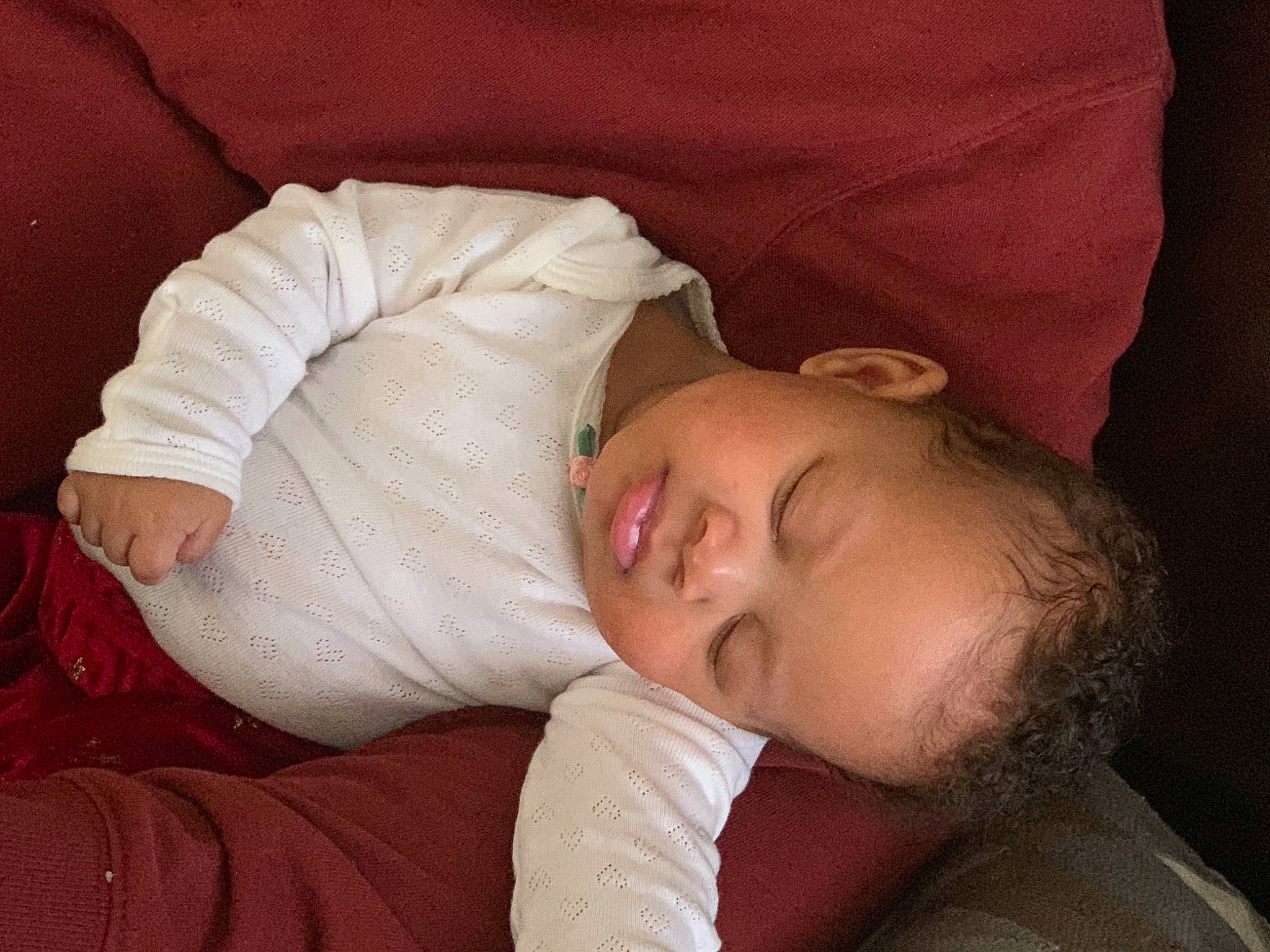 Mina is registered to the contest to win money with this photo: baby, baby_sleeping, baby_toddler_clothing, bedtime, cheek, child, comfort, linens, nap, nightwear, person, skin, sleep, toddler