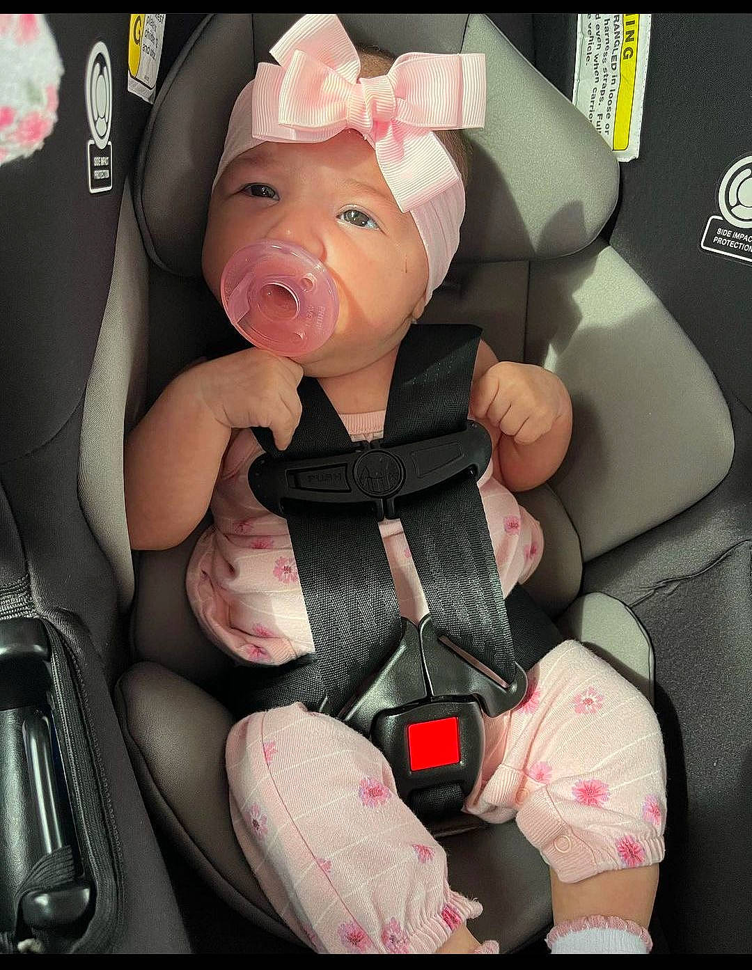Jayde joined the competition — help win amazing prizes! auto_part, baby, baby_carriage, baby_products, baby_toddler_clothing, car_seat, car_seat_cover, carmine, child, comfort, cutlery, fashion_accessory, head_restraint, kitchen_utensil, pink, seat_belt, sitting, thumb, toddler, toy